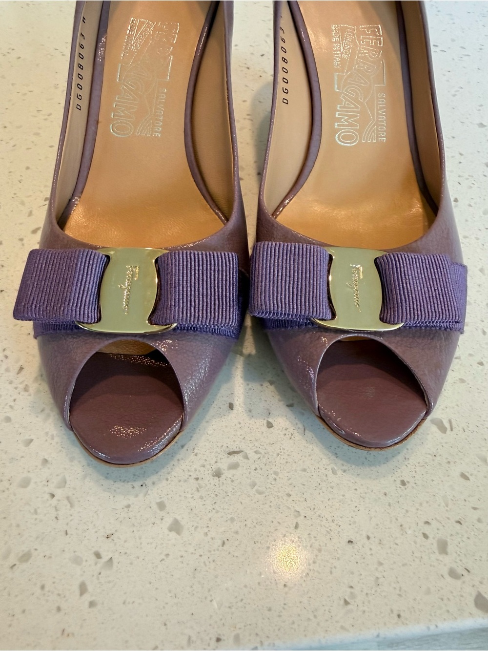 Salvatore Ferragamo Lilac Vara Bow Peep-Toe Pumps - Picture 4 of 16